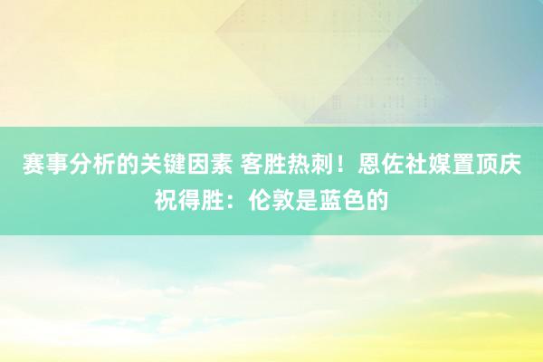 赛事分析的关键因素 客胜热刺！恩佐社媒置顶庆祝得胜：伦敦是蓝色的